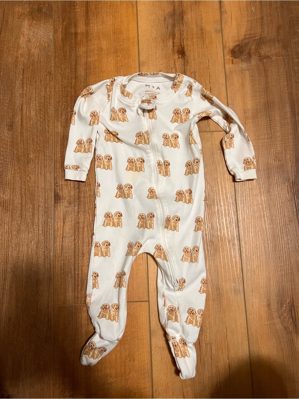 Cream Puppy-Print Footed One-Piece for Babies by M·A